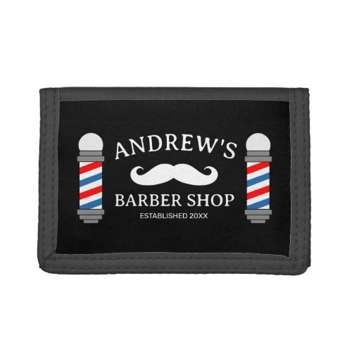 Custom barbershop money wallet with mustache logo