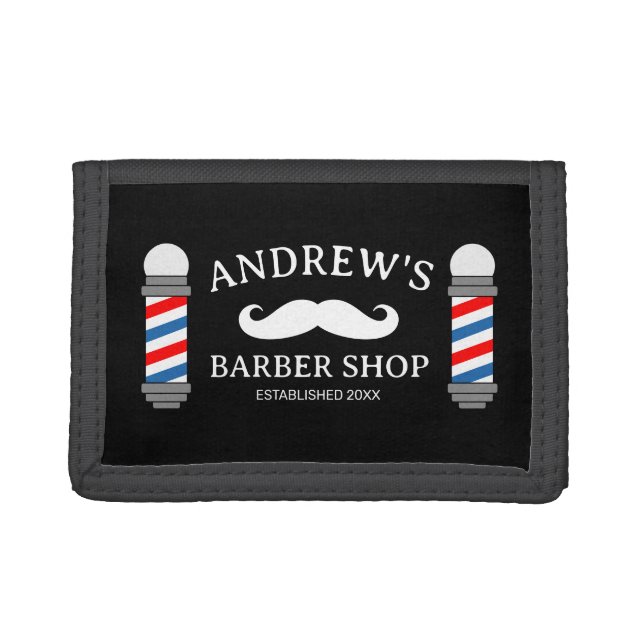 Custom barbershop money wallet with mustache logo (Front)