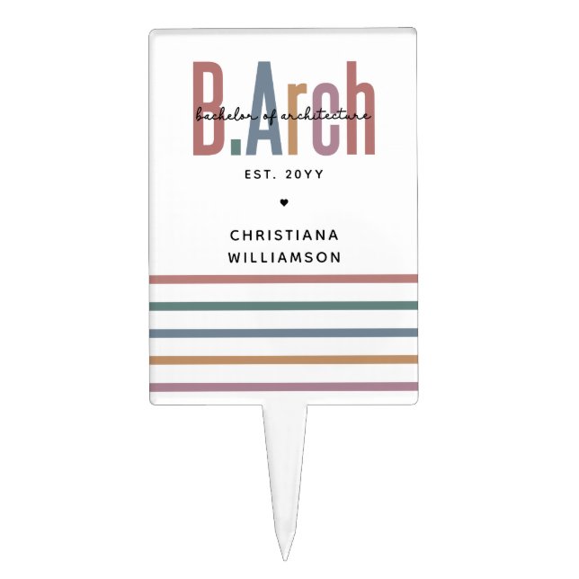 Custom BArch Bachelor of Architecture Graduation Cake Topper (Front)