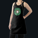 Custom barista aprons for coffee shop café or bar<br><div class="desc">Custom barista aprons for coffee shop, café, restaurant, pub or bar. Personalized kitchen aprons for men and women. Round green and brown company logo with cup and coffee beans icon. Cute design for cafe owner, employees, personnel, staff, co workers, boss, dad, mom uncle, grandpa, friend, bartender etc. BBQ aprons in...</div>