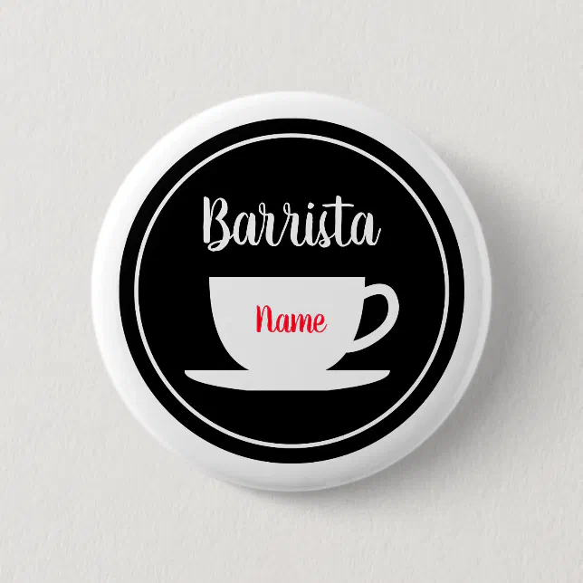Custom barista name buttons for coffee cafe Zazzle