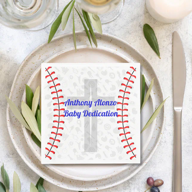 Custom Baseball Baby Dedication Napkins w/ Cross | Zazzle