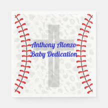 Custom Baseball Baby Dedication Napkins w/ Cross