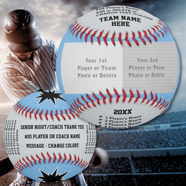 Custom Baseball Ball, for Coaches, Seniors or Team (Carolina Blue, Gray, Black, Baseball Coach Thank You. Personalized, Baseball Senior night gift ideas)