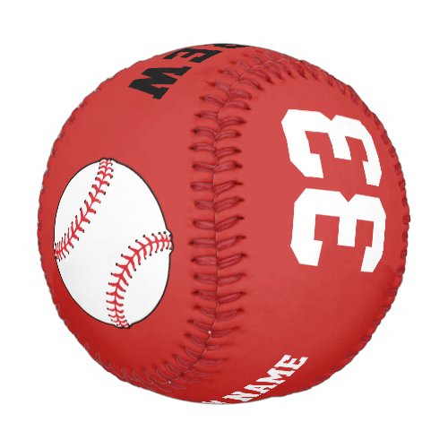 Custom Baseball Ball - Name Team Number Red - This custom and personalized baseball with name, team name and number is perfect gift for baseball players, teammates, coaches, your friends and family. You can make your own unique baseball - personalize it with your name, team name and your number  In red, white and black colours. Great gift idea for boys, girls, men or women. Great as a keepsake to remember your favorite sport. To customize further click the customize button and easily use the design tool.