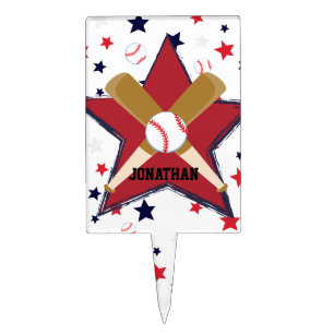Custom Baseball Bats Balls and Stars on White Cake Topper