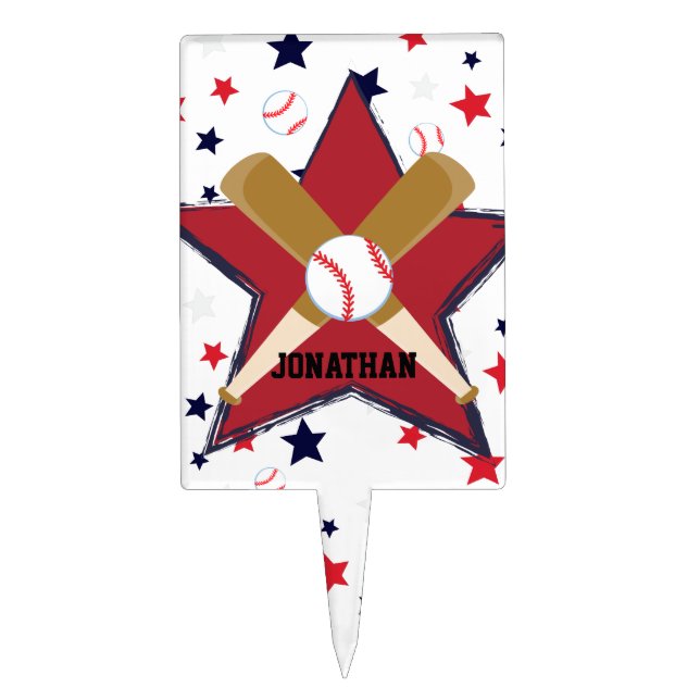 Custom Baseball Bats Balls and Stars on White Cake Topper (Front)
