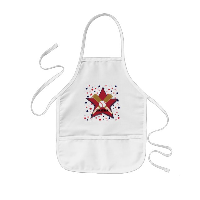 Custom Baseball Bats Balls and Stars on White Kids' Apron (Front)