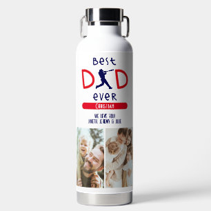 Custom Baseball Best Dad Ever Photo Fathers Day Water Bottle