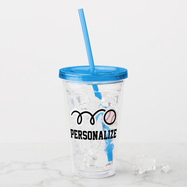 Custom baseball Birthday acrylic tumbler glass (Front Ice)