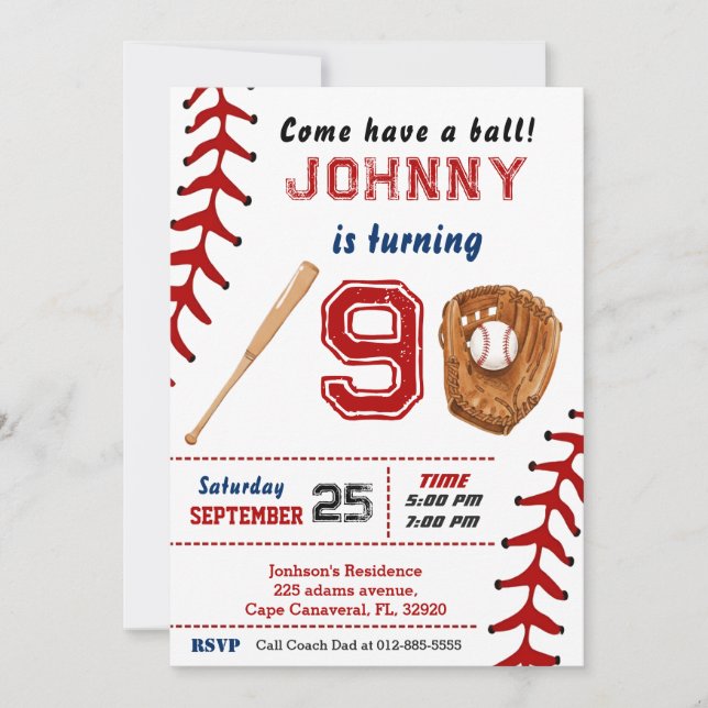 Custom Baseball Birthday Invitation with Photo (Front)