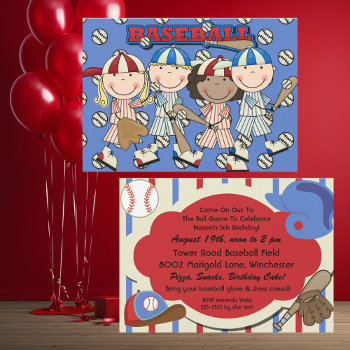 Custom Baseball  Birthday Invite (girls And Boys) by kids_birthdays at Zazzle