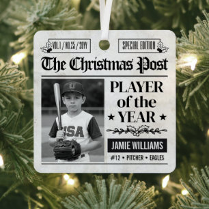 Custom Baseball Christmas Newspaper Photo Metal Ornament
