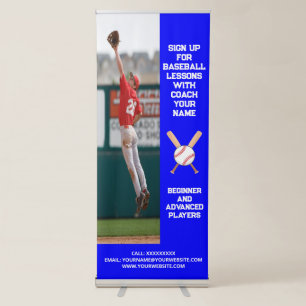 Custom Baseball Coach Coaching Class Lessons Blue Retractable Banner