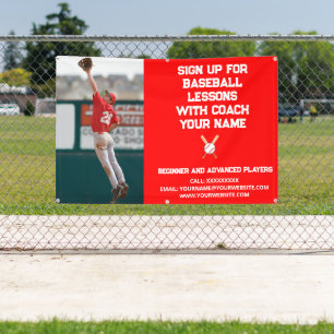 Custom Baseball Coach Coaching Class Lessons Red Banner
