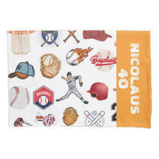 Custom Baseball coach pattern in white and orange Pillow Case