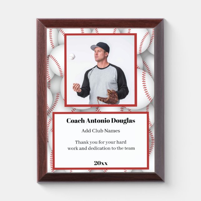 Custom Baseball Coach Photo & appreciation Message Award Plaque (Vertical)
