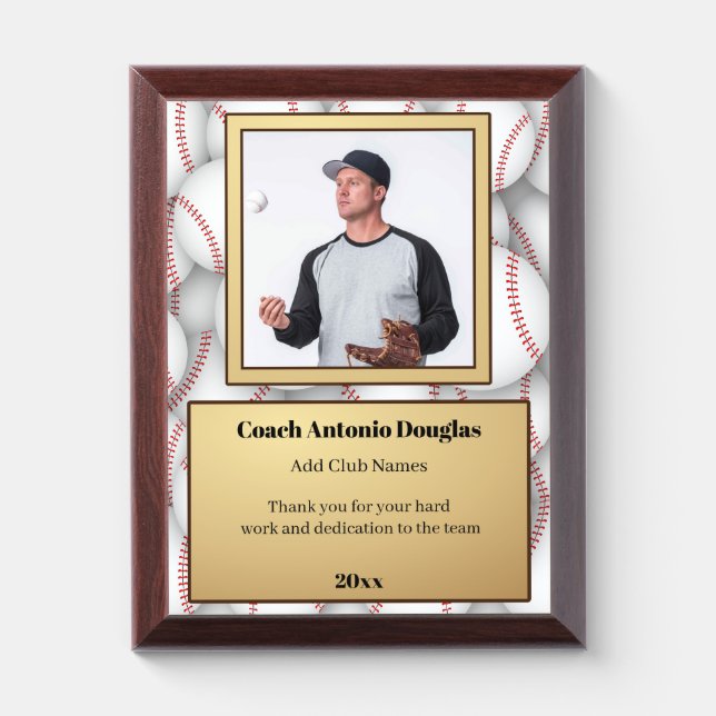 Custom Baseball Coach Photo & appreciation Message Award Plaque (Vertical)