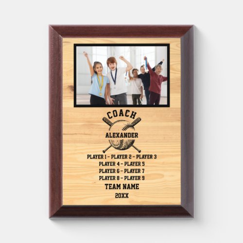 Custom Baseball Coach  team Photo Players Name Award Plaque
