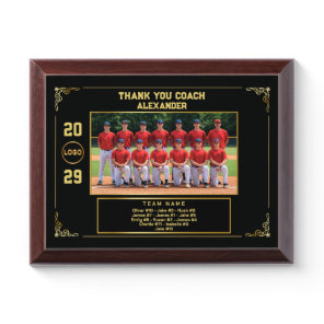 Custom Baseball Coach with Team Photo & Names Award Plaque