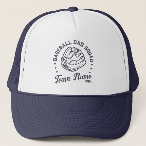 Custom Baseball Dad Squad with Team Name Number Trucker Hat