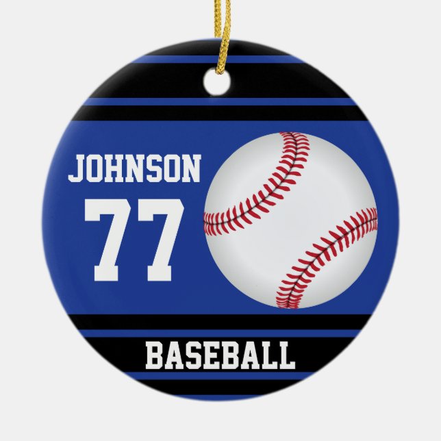 Custom Baseball | Dark Blue and Black Ceramic Ornament (Front)