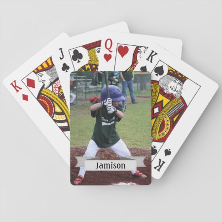 Custom Baseball Emphasis With Name And Photo Playing Cards