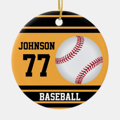 Custom Baseball  Gold and Black Ceramic Ornament