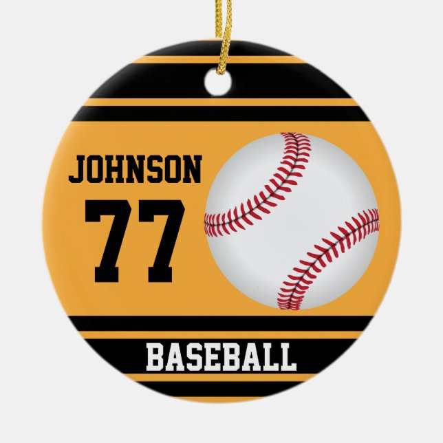 Custom Baseball | Gold and Black Ceramic Ornament (Front)