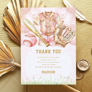 Custom Baseball Luxury Girl Birthday  Thank You Card