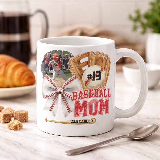 Custom Baseball Mom Photo Name Coffee Mug (Creator Uploaded)