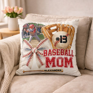 Custom Baseball Mom Photo Name Throw Pillow