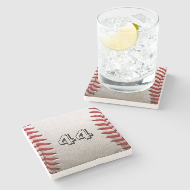 Custom Baseball Number Art – High-Def Sports Photo Stone Coaster (Side)
