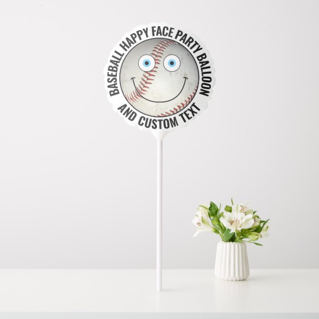 Custom Baseball Party BLUE EYES Happy Face 11" Balloon (In SItu)