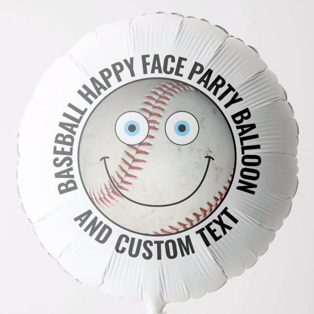 Custom Baseball Party BLUE EYES Happy Face Helium Balloon (Front)