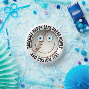Custom Baseball Party BLUE EYES Happy Face Paper Bowls