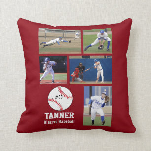 Custom Baseball Photo Collage Name Team Number Throw Pillow