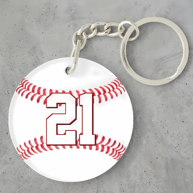 Custom Baseball Player Jersey Number or Initials Keychain (Personalized baseball keychain with custom player jersey number, initials or letters.)