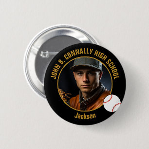 Custom Baseball Player Photo Black Gold Spirit Button