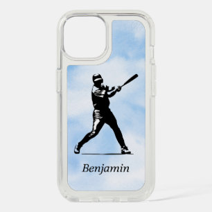 Custom Baseball Player Silhouette Blue Sky iPhone 15 Case
