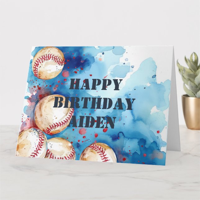 Custom Baseball Player Theme Birthday Party  Card (Small Plant)