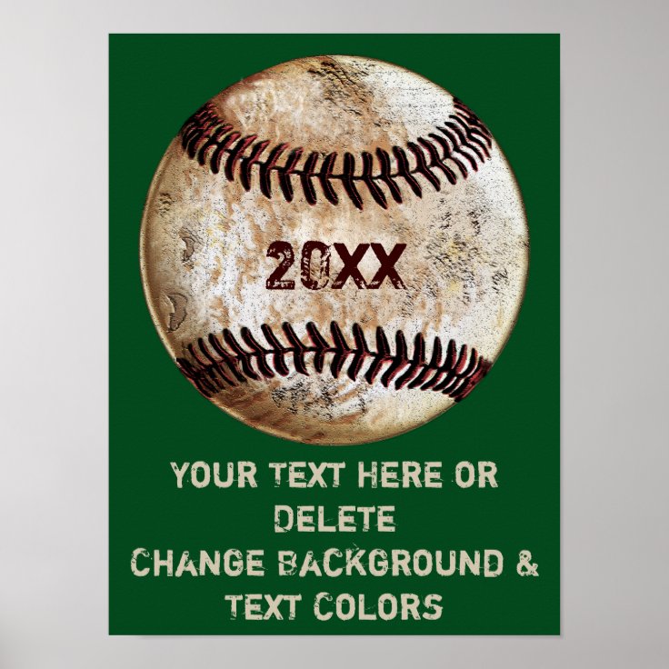 Custom Baseball Posters with Your COLORS and TEXT Zazzle