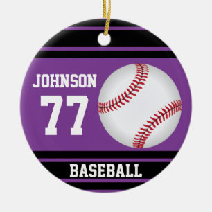 Custom ⚾ Baseball   Purple and Black Ceramic Ornament