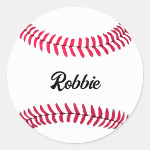 Custom baseball red white personalized classic round sticker