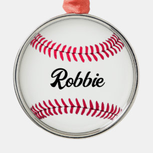 Custom baseball red white personalized metal ornament