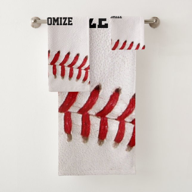 Custom Baseball Stitches & Leather Sports Graphic Bath Towel Set (Insitu)