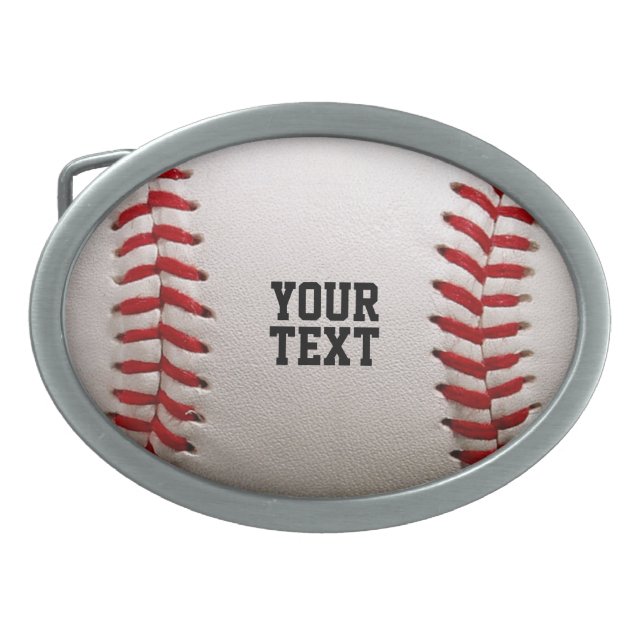 Custom Baseball Stitches & Leather Sports Graphic Belt Buckle (Front)