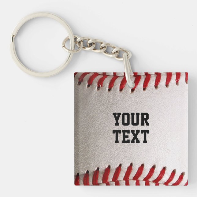 Custom Baseball Stitches & Leather Sports Graphic Keychain (Front)