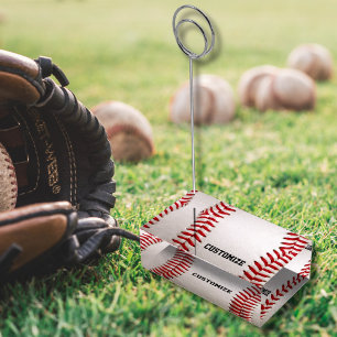 Custom Baseball Stitches & Leather Sports Graphic Place Card Holder