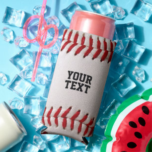 Custom Baseball Stitches & Leather Sports Graphic Seltzer Can Cooler